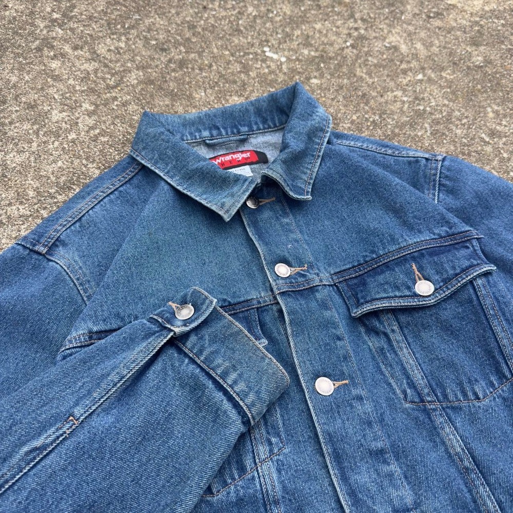 Vintage 90s Wrangler Hero Denim Trucker Jacket Western Workwear Blue XL (d2)
